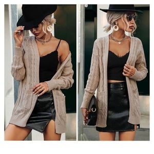 Taupe Cableknit Cardigan Sweater